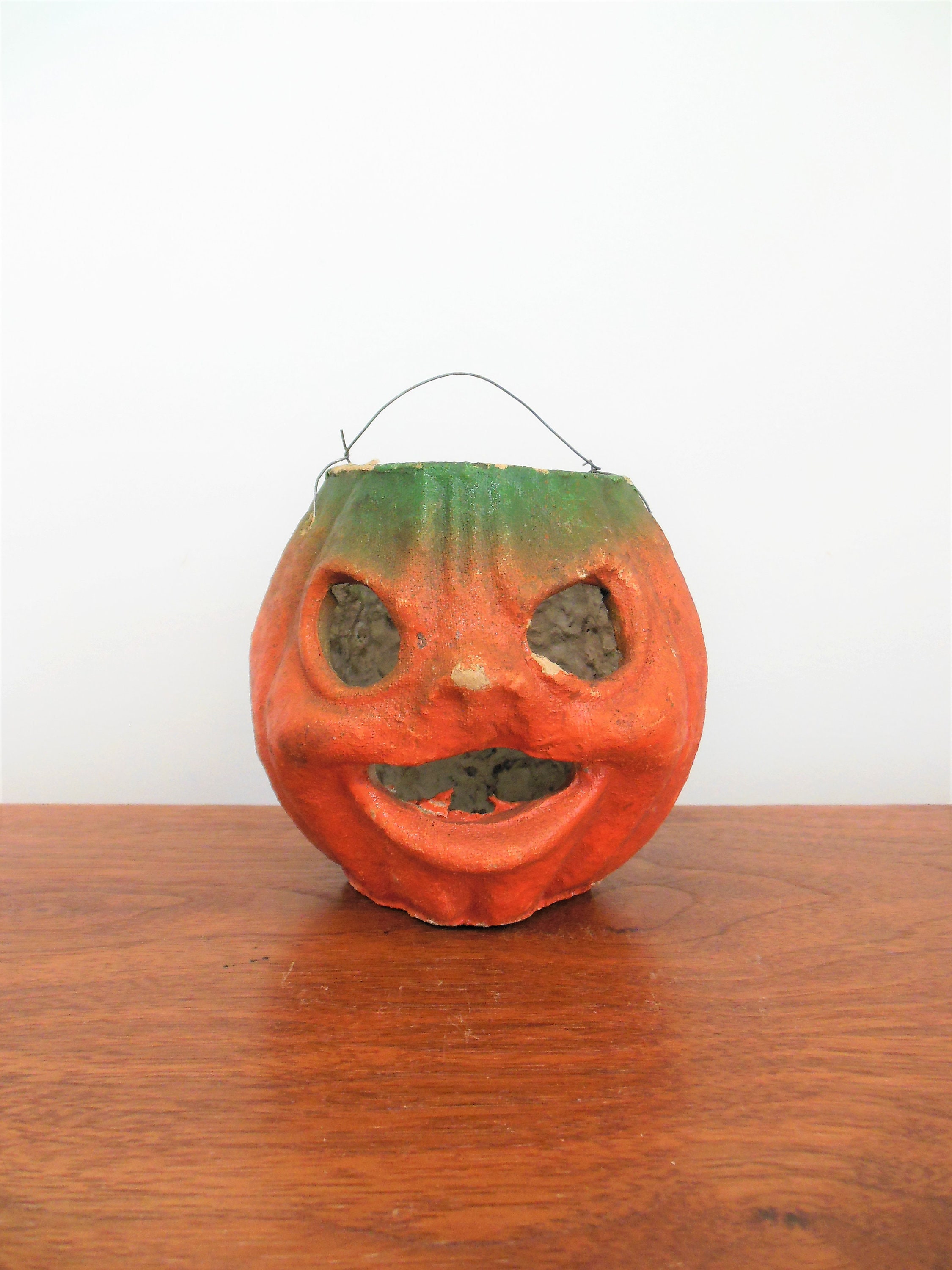 Old Small Paper Mache Halloween Jack O Lantern Pulp Happy Etsy