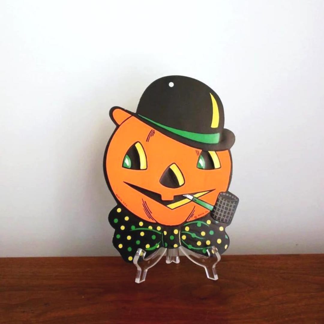 Beistle Halloween Jack O Lantern Pumpkin Man With Pipe Polka Dot Bow ...