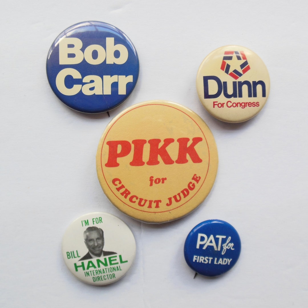 Group of Political Buttons, Lot of 5 Campaign Pin-back Badges, Bob Carr ...