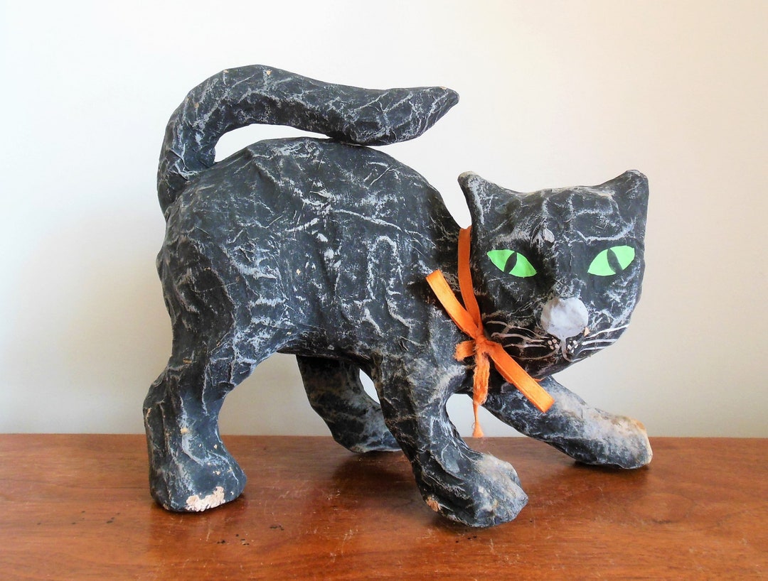 Halloween Cat, Paper Mache Black Cat, Made in the Philippines, Kitten