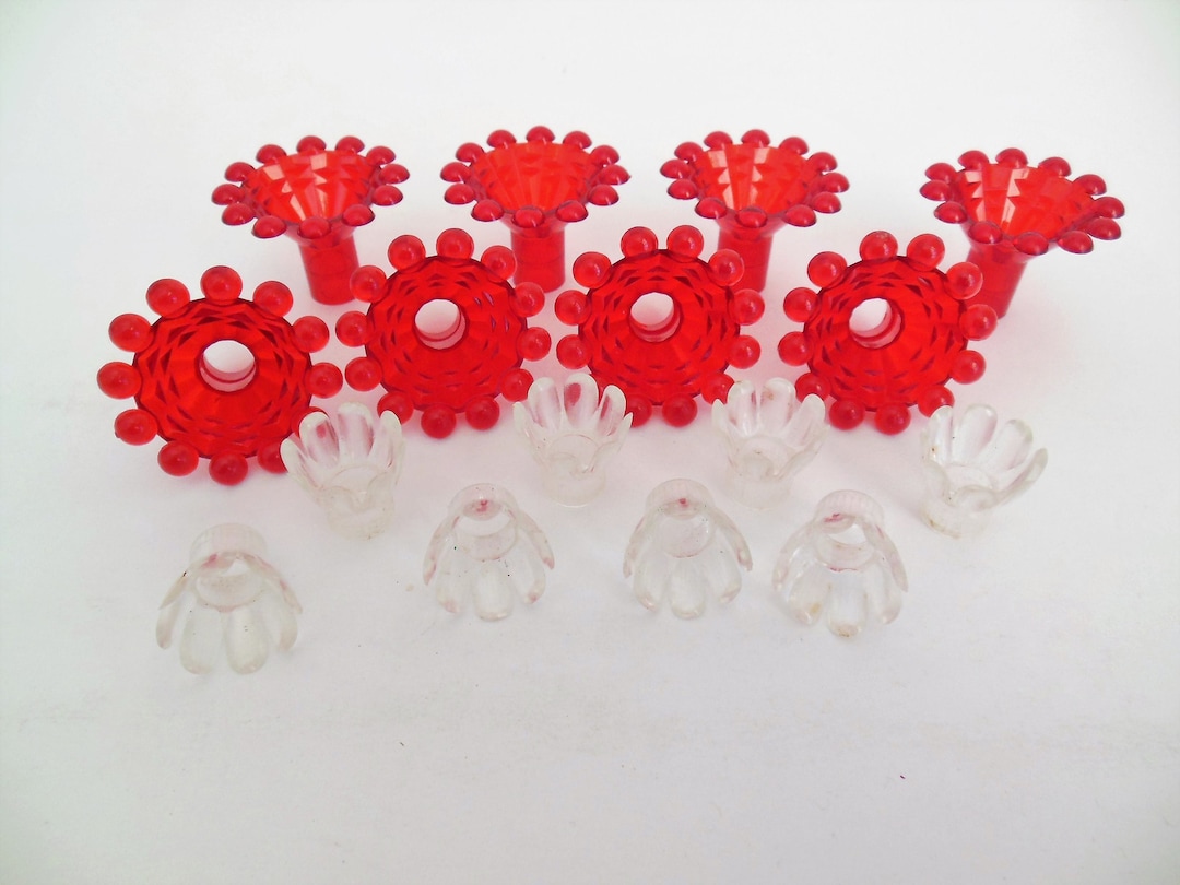 Christmas Tree Light Reflectors, Clear and Red Plastic Light Covers