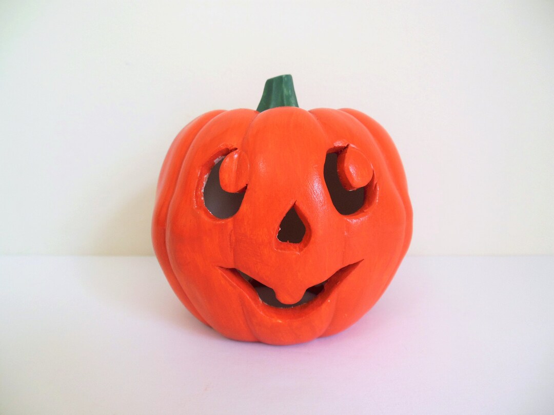 Halloween Pumpkin Small Ceramic Jack O Lantern, Open Crescent Eyes