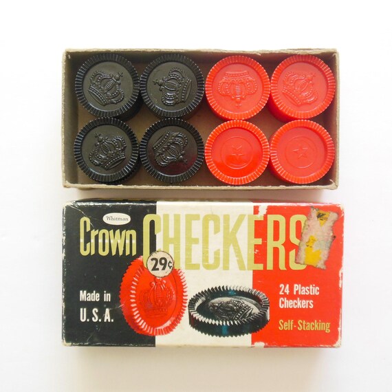 Whitman Crown Checkers Old Box of Plastic Self Stacking Game