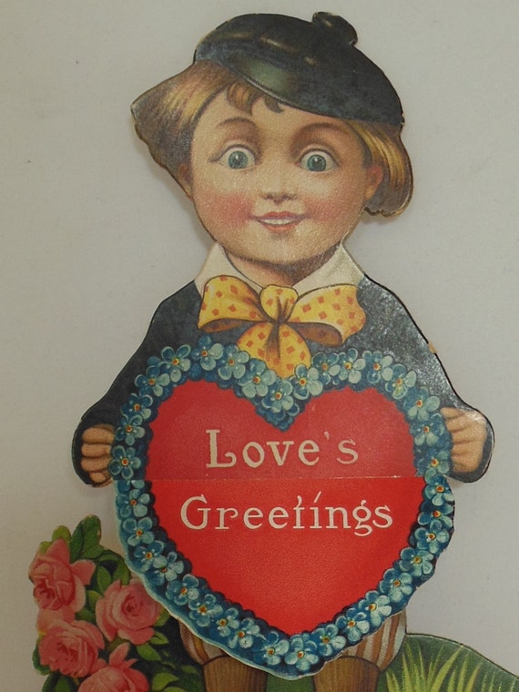 Large Vintage Valentines Day Card Creepy Boy and Girl With Lit Match 