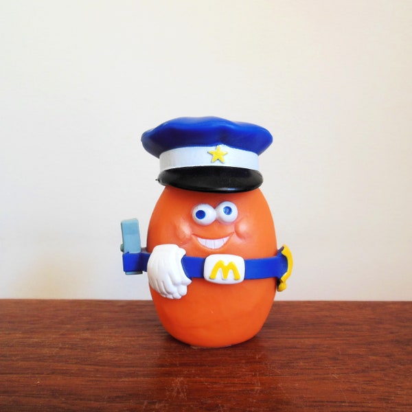 McDonalds Nugget Buddy Policeman Sarge the Cop, McNugget Happy Meal Toy with Hat and Belt, 1988 Vintage Kid's Meal Prize