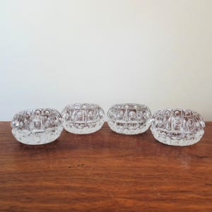 Salt Dip Cellars Set of Four, Indented Thumbprint Sides and Starburst on Bottom, Vintage Glass