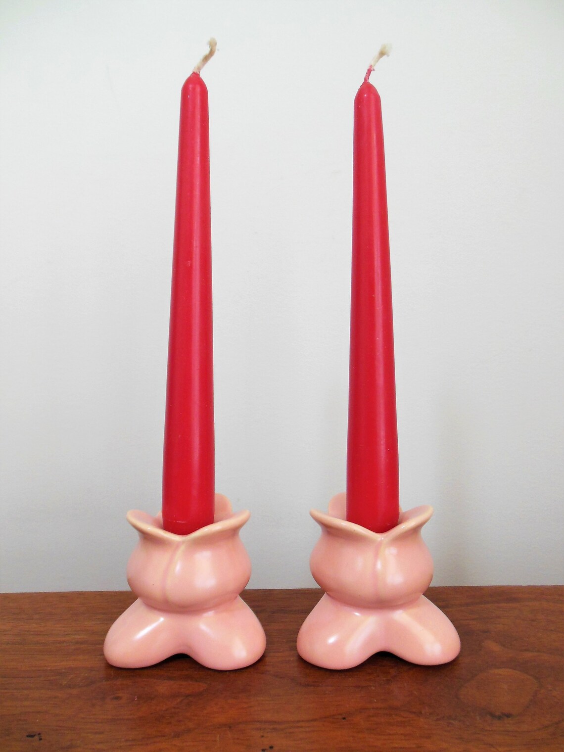 Pottery Candle Holders Pair of Coral Pink Candle Stick Etsy