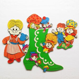 Old Woman Who Lived in a Shoe Cardboard Children&#39;s Wall Hanging, Three Piece Colorful Nursery Room Decor CLEARANCE