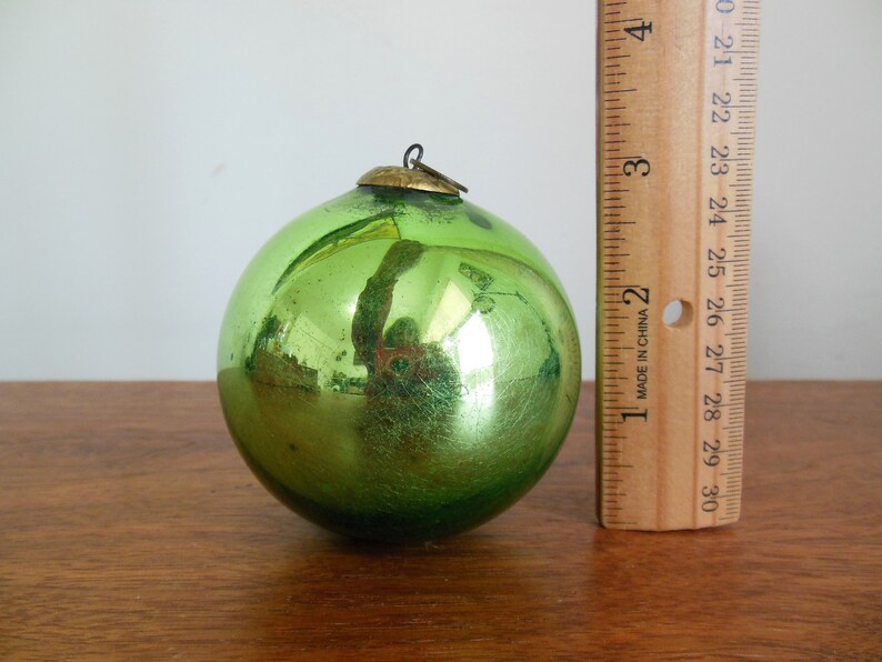 Green Kugel Ornament Old Blown Glass German Christmas Ball Etsy
