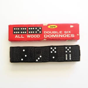 Jaymar Wood Dominoes Double Six Box of 28 Pieces Made in Taiwan, 8262 in Original Box Rules of Play in Lid, Vintage Game Night