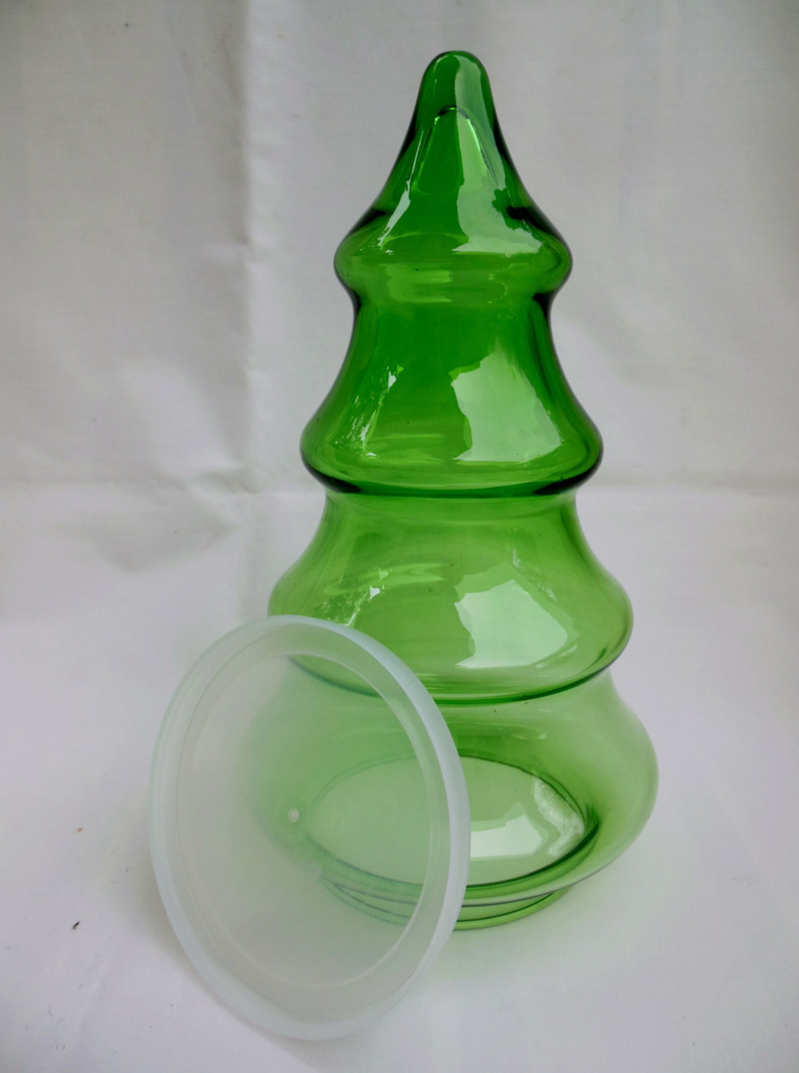 Green Glass Christmas Tree Shaped Jar Candy Dish with Plastic | Etsy