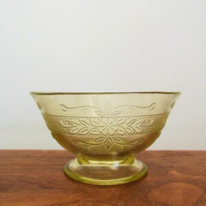 Stippled Rose Band Depression Glass Sherbet Dish, Yellow Champagne Cup S Pattern, MacBeth Evans 1930s