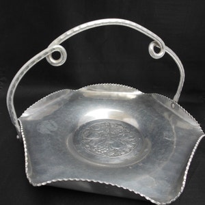 Cromwell Hammered Aluminum Tray, Platter with Handle, Pressed Fruits, Six Sided Vintage Metal Plate Dish or Bowl