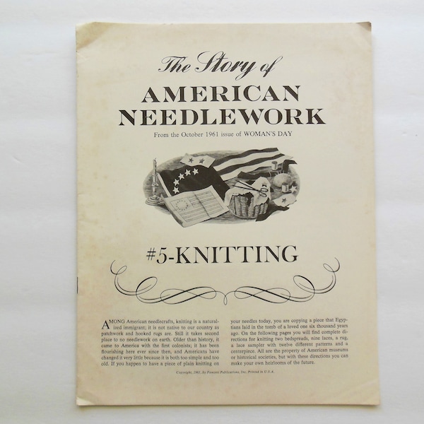 Story of American Needlework, Knitting #5, October 1961 Issue of Woman's Day, Directions For Knitted Bedspreads Rug and Trims