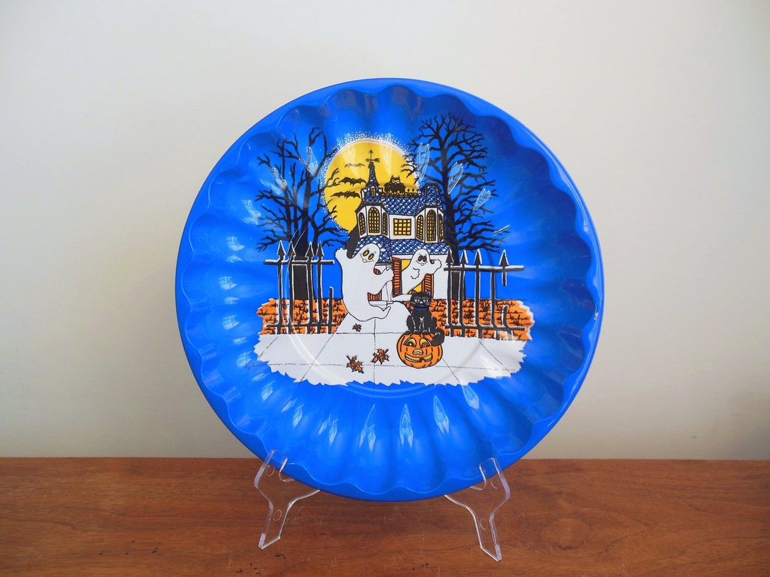 Halloween Bowl, Berman Plastic Trick or Treat Dish, Haunted House Round