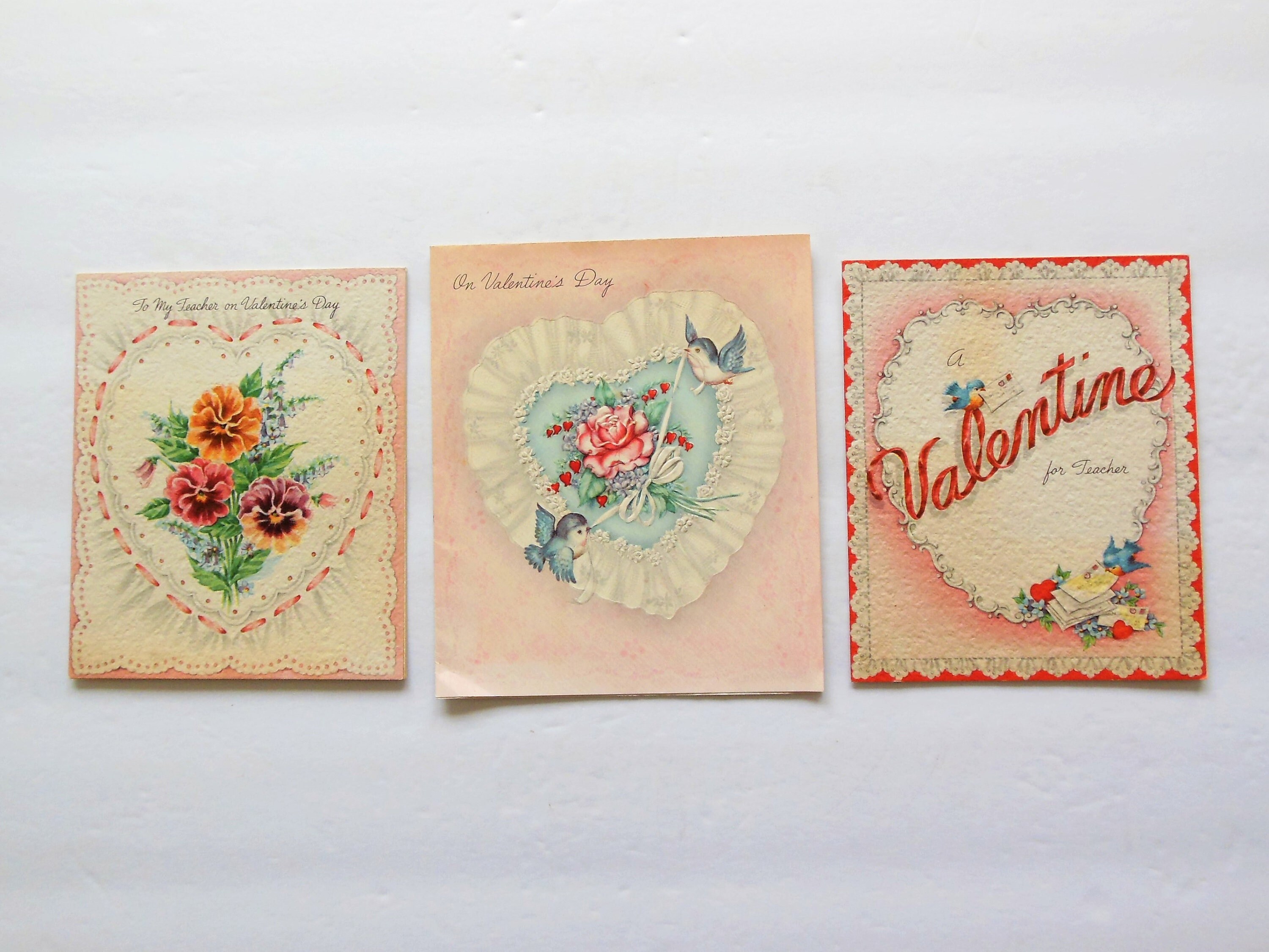 Vintage Valentines Day Card to My Love Sweet 1920's Lacy Doily Heart W/  Ribbon & Flowers Valentine 