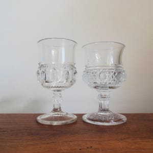 Old Wine or Cordial Glasses Hawaiian Lei and King's Crown Thumbprint, Mixed Pair of Vintage Stems