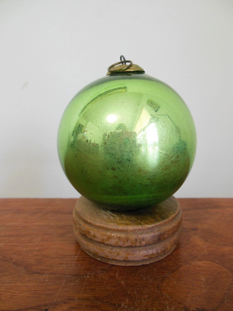Green Kugel Ornament Old Blown Glass German Christmas Ball Etsy