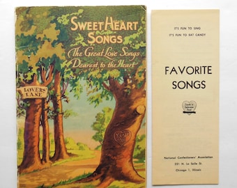 Sweet Heart Song Book, and Favorite Songs Pamphlet, 1938 Treasure Chest, Love Romance Music, Plus Word Sheet for Young at Heart