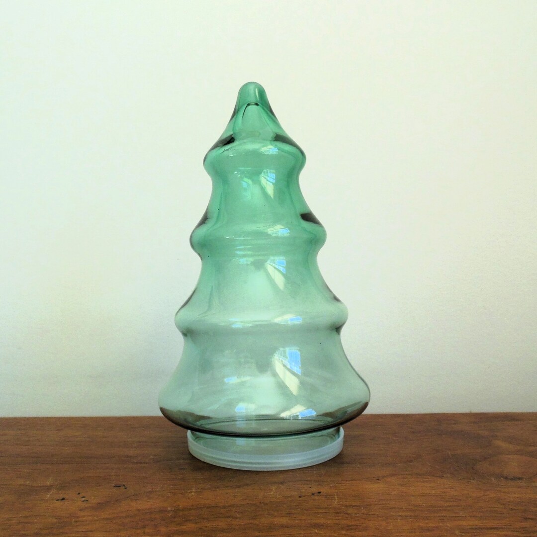 Green Christmas Tree Jar, Pale Green Glass Pine Shaped Candy Container