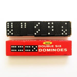 Jaymar Dominoes Double Six Box of 28 Pieces Made in Taiwan, T8261 in Original Box Rules of Play in Lid, Vintage Game Night