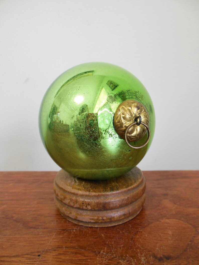 Green Kugel Ornament Old Blown Glass German Christmas Ball Etsy