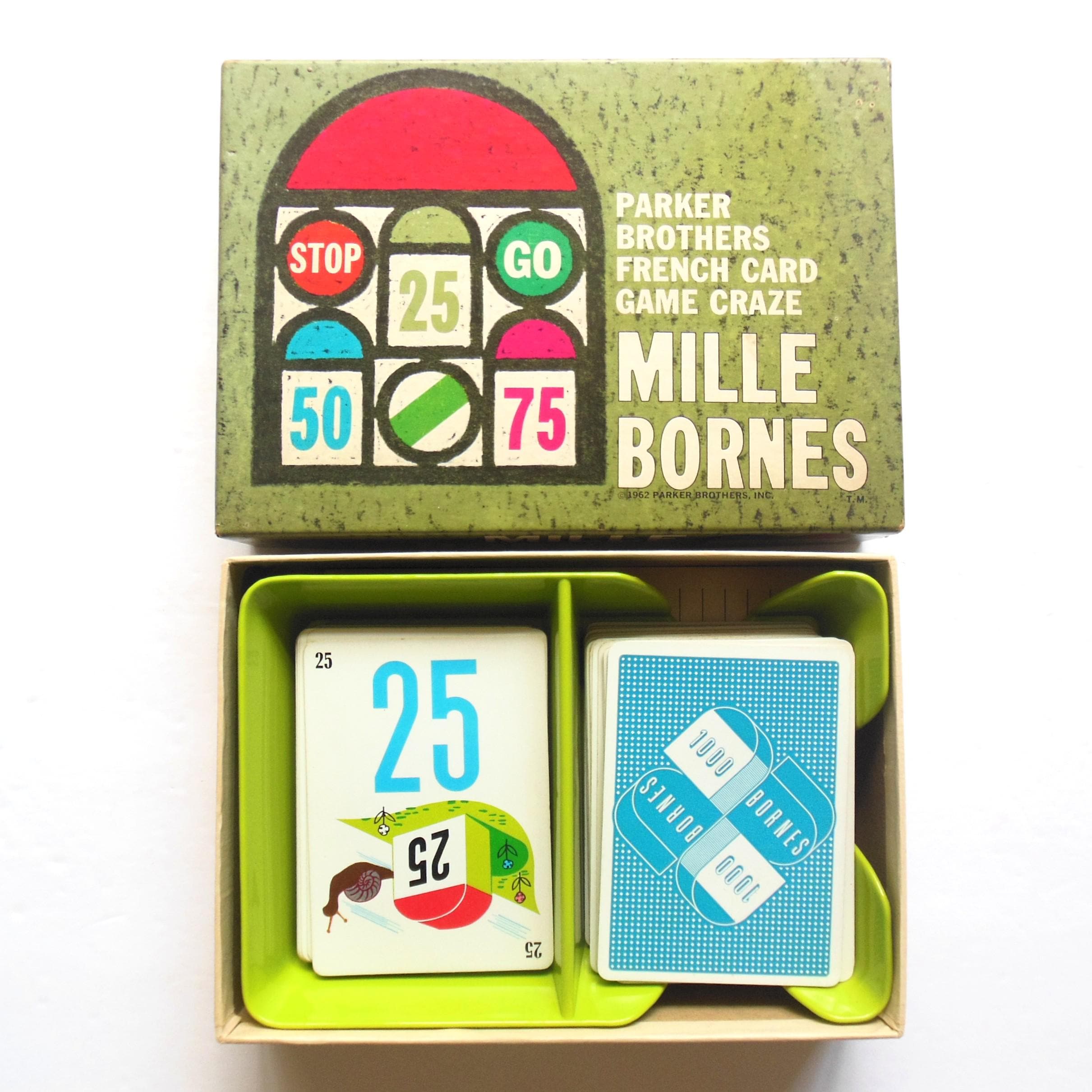 Mille Bornes Parker Brothers French Card Game, Cards Tray Score
