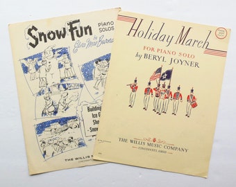 Holiday March or Snow Fun Plow and Rotary Sheet Music, Choice of One Vintage Easy Piano Solo, Willis Music