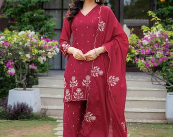 Embroidered Chinon Silk Sharara Suit Set.