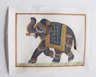 Elephant hand painted miniature on silk - from india