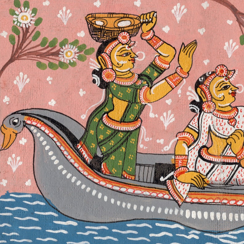 Giclee on canvas Radha and Krishna in the boat of love