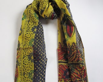 Scarf - Hand Stamped Long Indian rayon scarf - 7 feet long