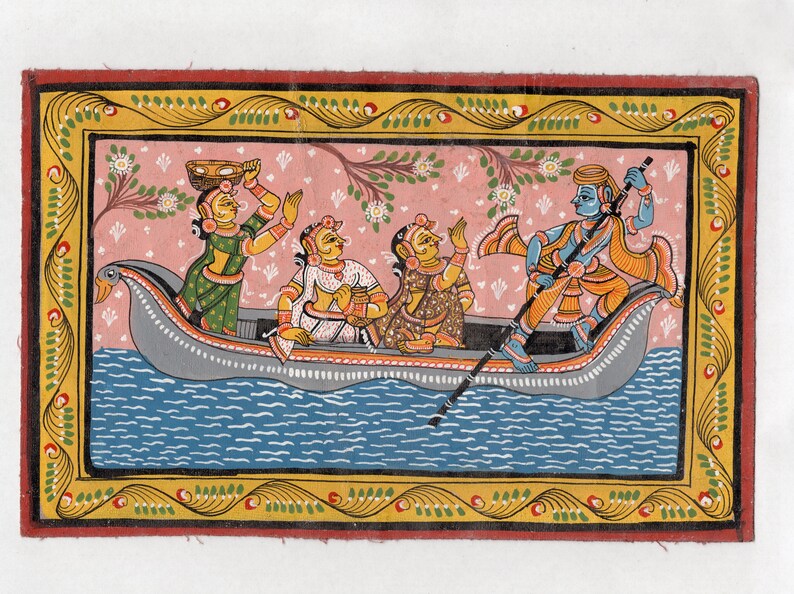 Giclee on canvas Radha and Krishna in the boat of love
