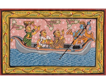 Radha and Krishna in the boat of love - Giclee on canvas