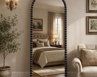 Vintage Arched Full Length Mirror with Antique Beaded Frame Decor