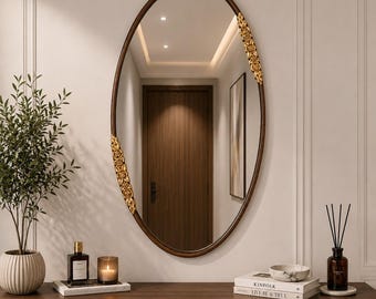 Solid Wood Wall Mirror 39x23, Walnut Oak Framed Mirror for Bathroom & Bedroom