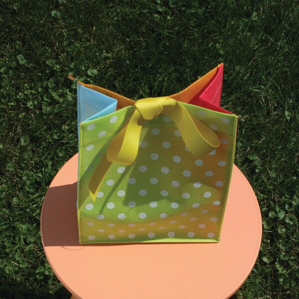 SUPER SALE . Reusable Polka Dot Party Gift Bag in Orange, Pink, Blue & Lime . SALE  . Easter Basket Alternative .