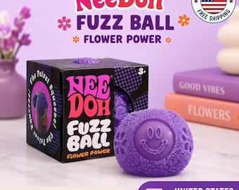 NeeDoh Fuzz Ball Purple Flower Power Stress Ball, Sensory Fidget Toy Soft Squeeze Squishy Toy, Anxiety Relief Desk Toy, Gift for Kids Adults
