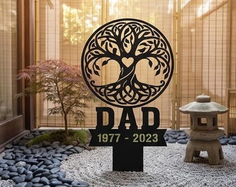 Personalized Memorial Tree of Life Metal Art – Custom Remembrance Garden Stake – Dad Keepsake Gift