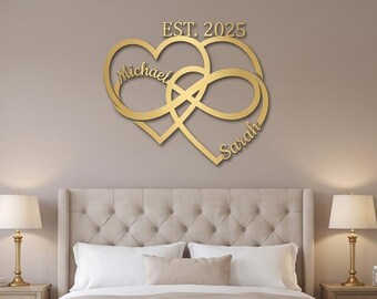 Custom Infinity Heart Metal Wall Art – Personalized Names & Established Year Sign
