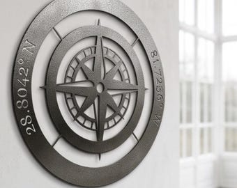 Modern Industrial Compass Wall Hanging – Personalized Metal Home Decor