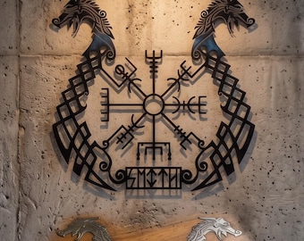 Viking Dragon Compass Metal Wall Sculpture – Nordic Scandinavian Decor