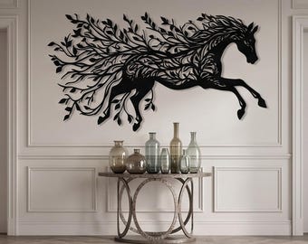 Enchanted Forest Stallion: Handcrafted Metal Horse Wall Art