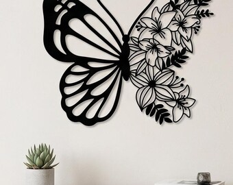 Elegant Metal Butterfly Wall Hanging – Split Floral Design Art for Living Room & Bedroom