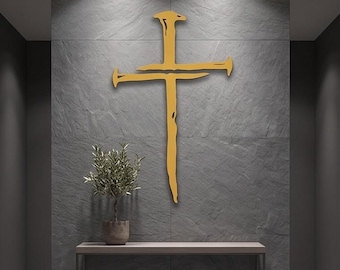 Hand-Forged 'Cross of Nails' Wall Sculpture – Rustic Industrial Faith Art