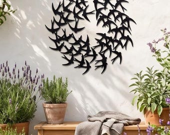 Flight of Freedom: Circular Bird Flock Metal Wall Art