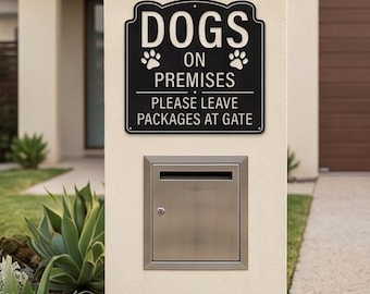 Dogs on Premises Sign – Outdoor Metal Gate Sign for Delivery Drivers