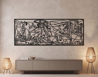 Metal Line Art Guernica Statement Piece – Industrial Modern Home Decor