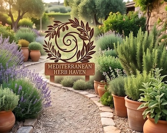 Personalized Mediterranean Herb Haven Metal Garden Sign - Rustic Outdoor Decor