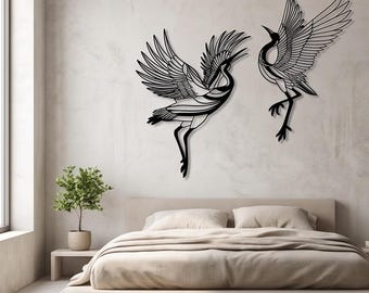 Dancing Cranes Metal Wall Sculpture – Elegant Bird Silhouette Home Decor
